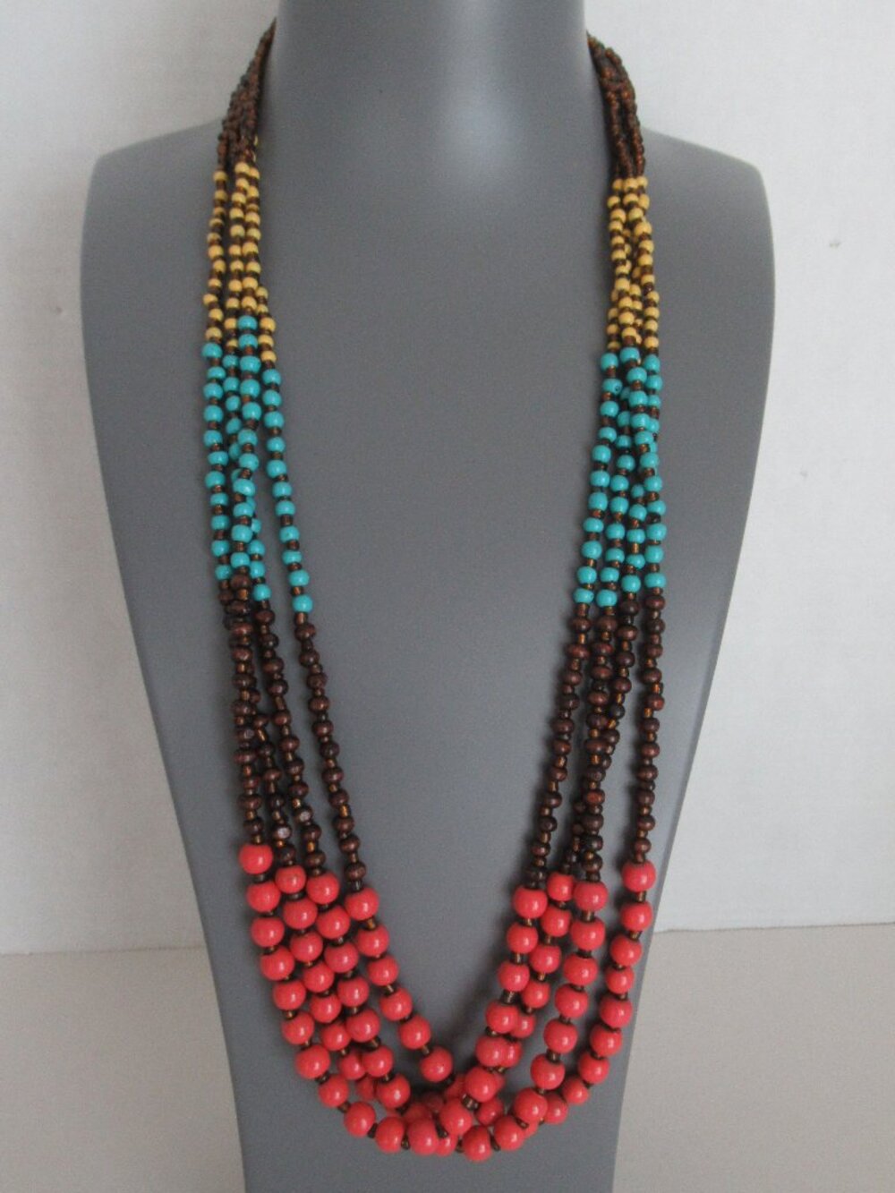 Southwestern Boho Multi-Color Seed Bead Multi-Strand Statement Necklace 28.5"